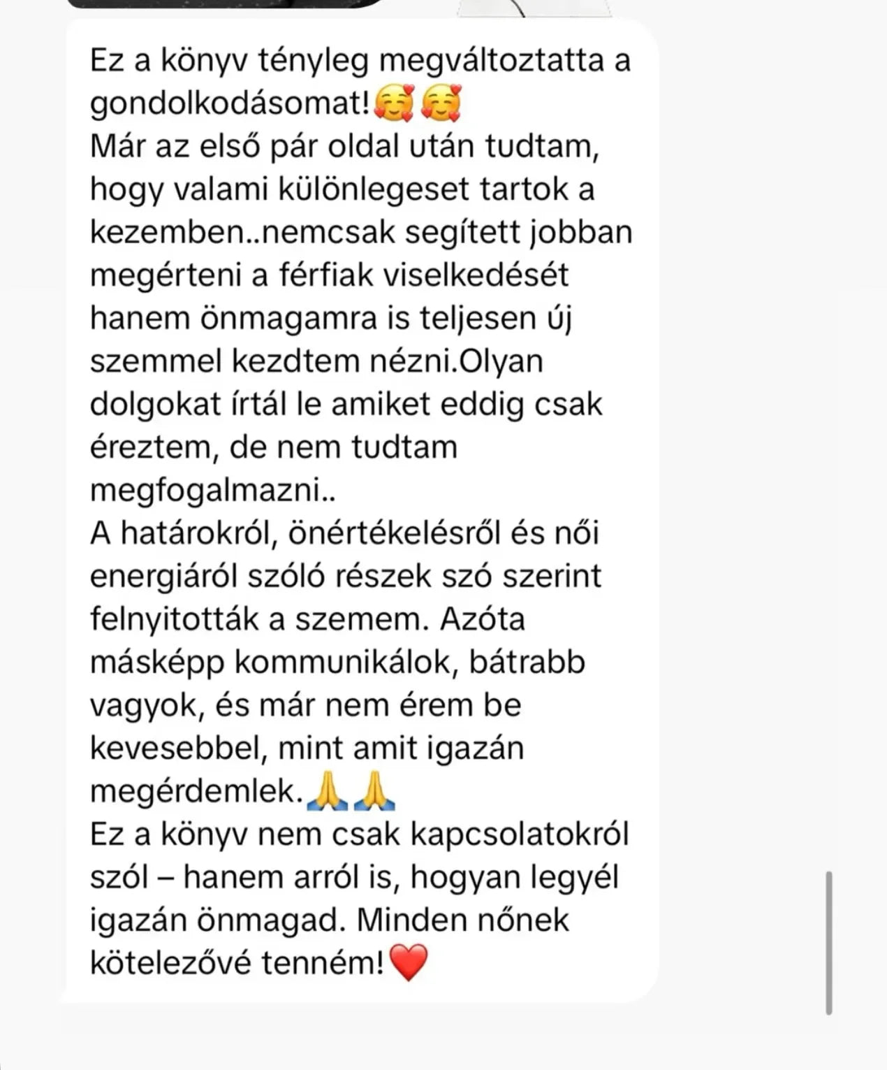 Ajánló szöveg Benned rejlő erő könyvről, női önfejlesztésről, motiváció, fehér háttér