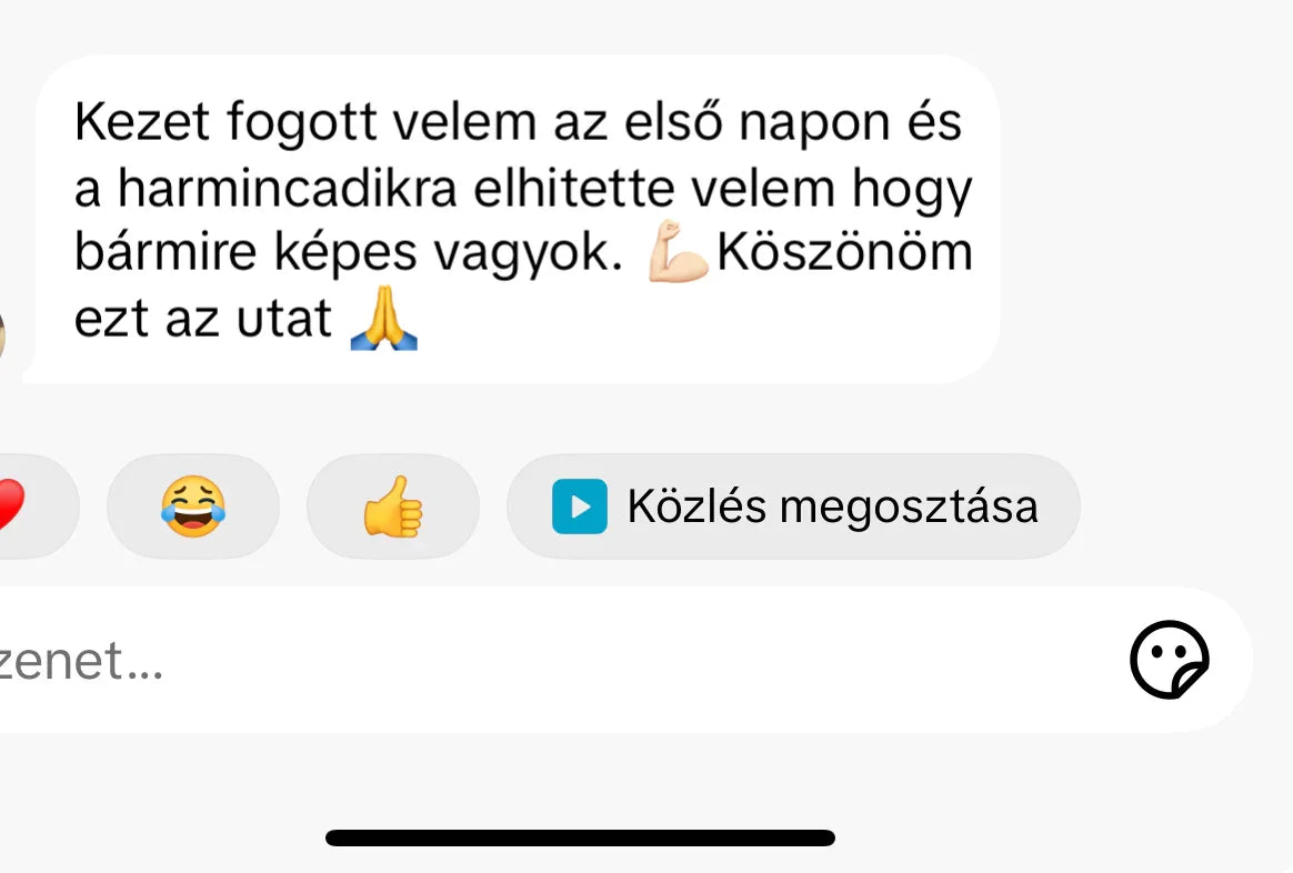 Motivációs üzenet Benned rejlő erő témában, köszönő emojikkal, magyar nyelven képernyőfotó