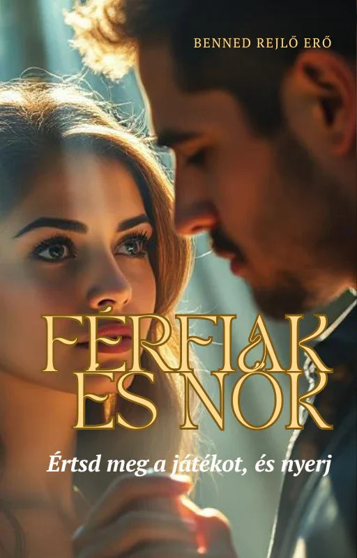 Férfi és nő közeli portréja, arany felirattal: Férfiak és nők, Értsd meg a játékot, és nyerj; Benned rejlő erő