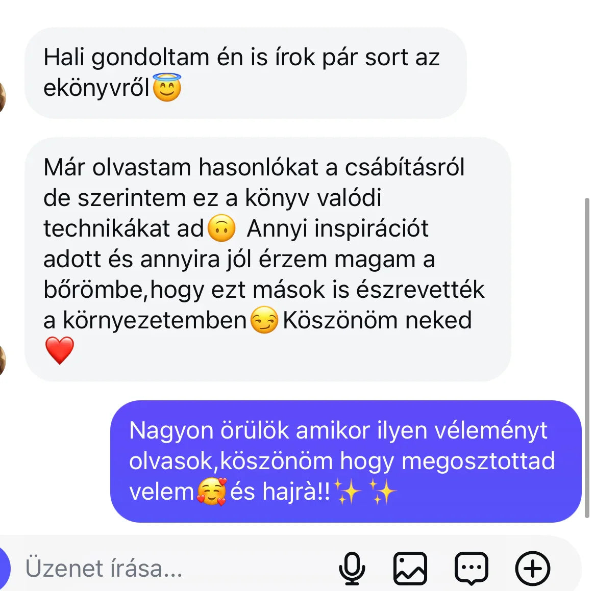 Messenger beszélgetés Benned rejlő erő e-könyvről, pozitív vélemény és inspiráció