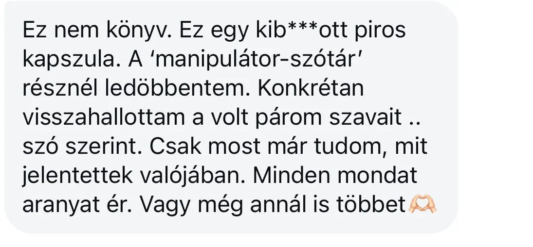 Olvasói vélemény a Benned rejlő erő könyvről, piros kapszula szimbolikával, magyar szöveggel.
